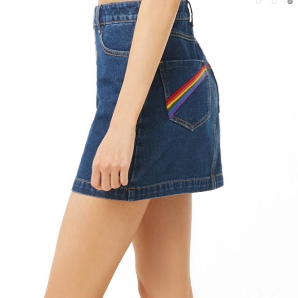 Embroidered Rainbow Denim Mini Skirt - Picture 5 of 5